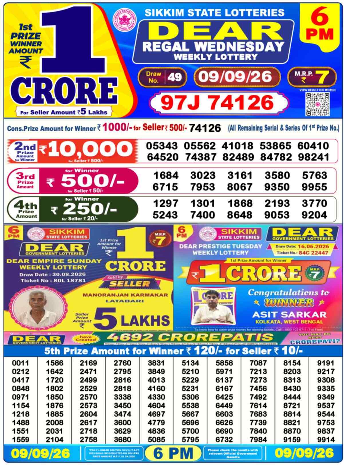 Dear Prestige Result 6PM Wednesday, 9 September 2026