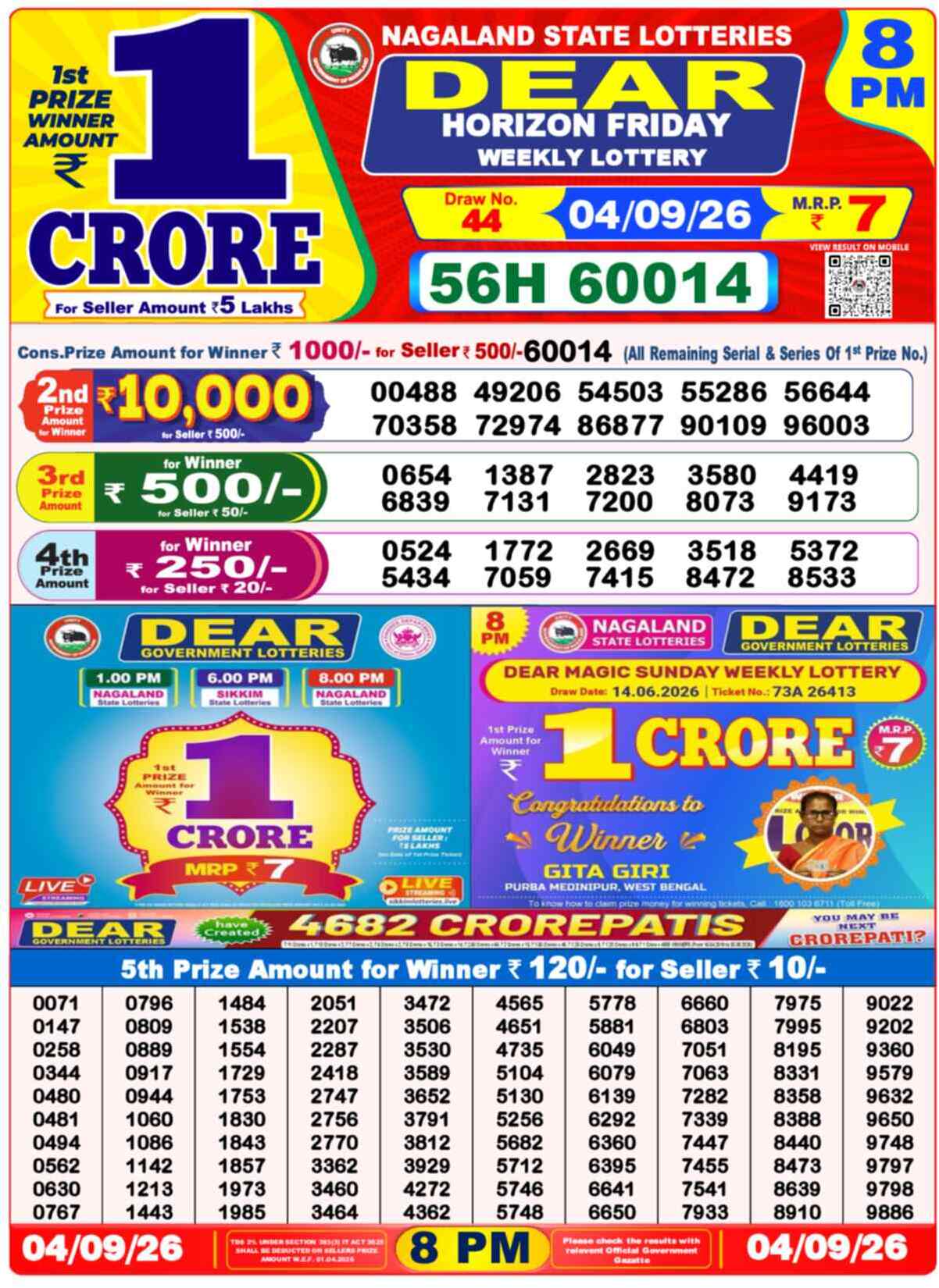 Dear Fame Result 8PM Friday, 4 September 2026