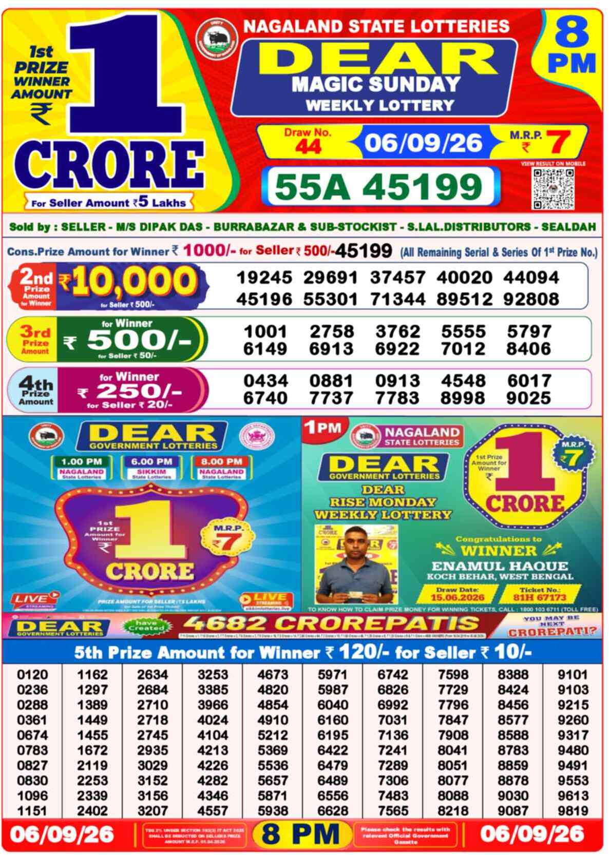 Dear Lucky Result 8PM Sunday, 6 September 2026