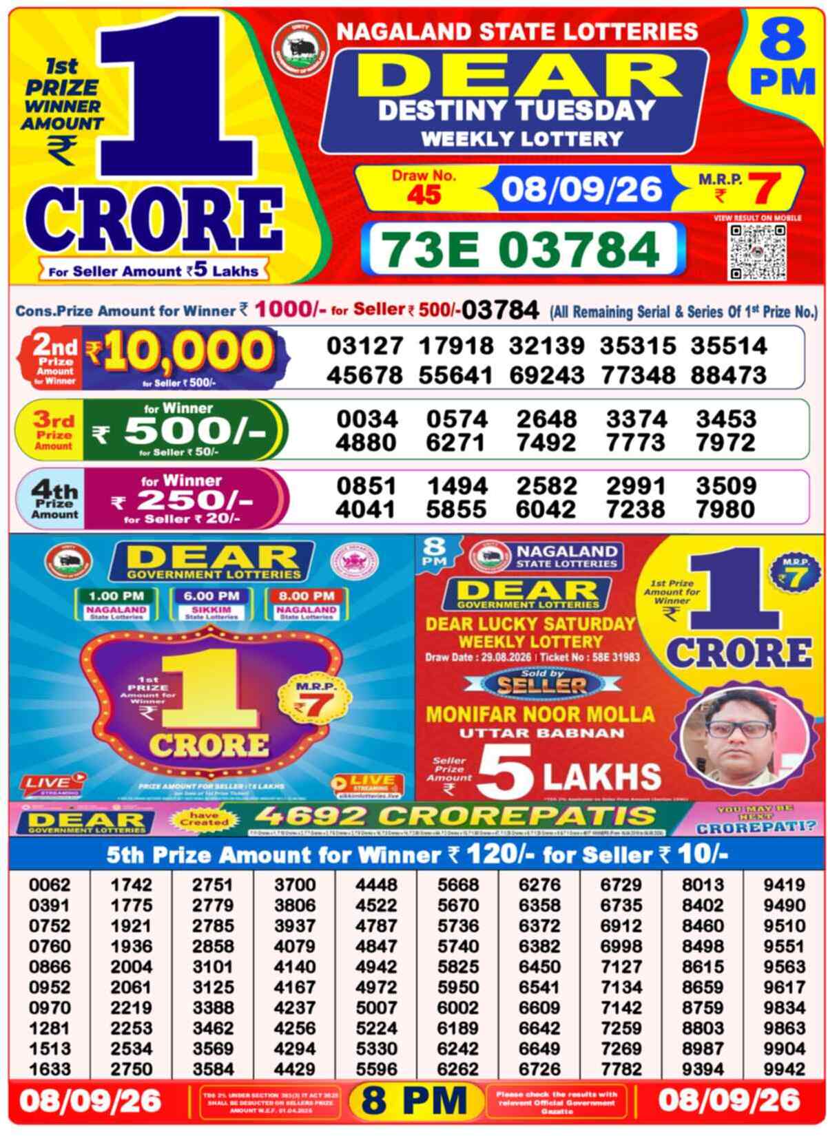 Dear Clover Result 8PM Tuesday, 8 September 2026
