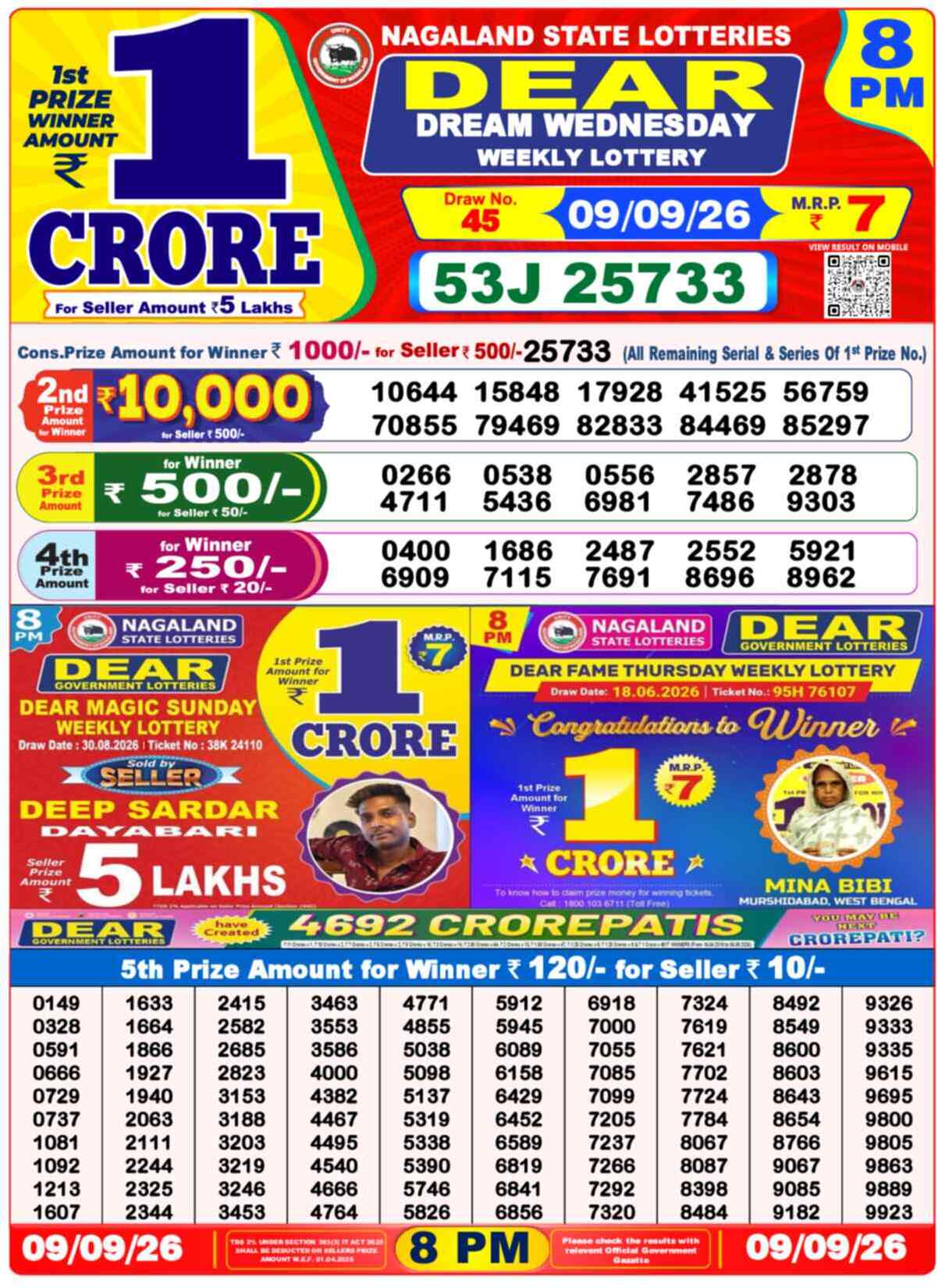 Dear Destiny Result 8PM Wednesday, 9 September 2026