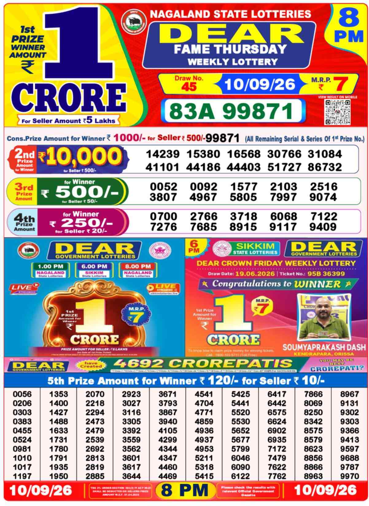 Dear Dream Result 8PM Thursday, 10 September 2026