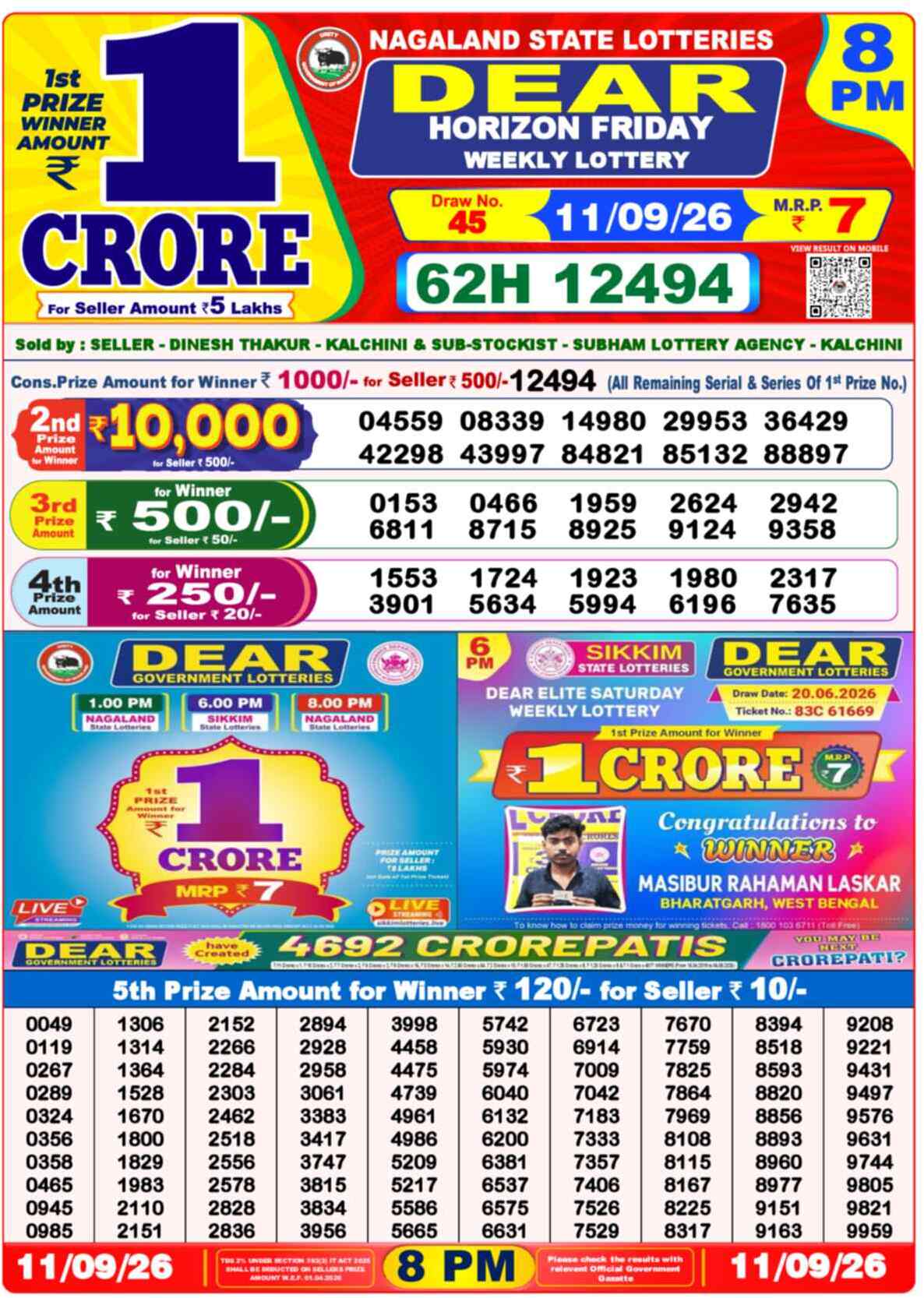 Dear Fame Result 8PM Friday, 11 September 2026